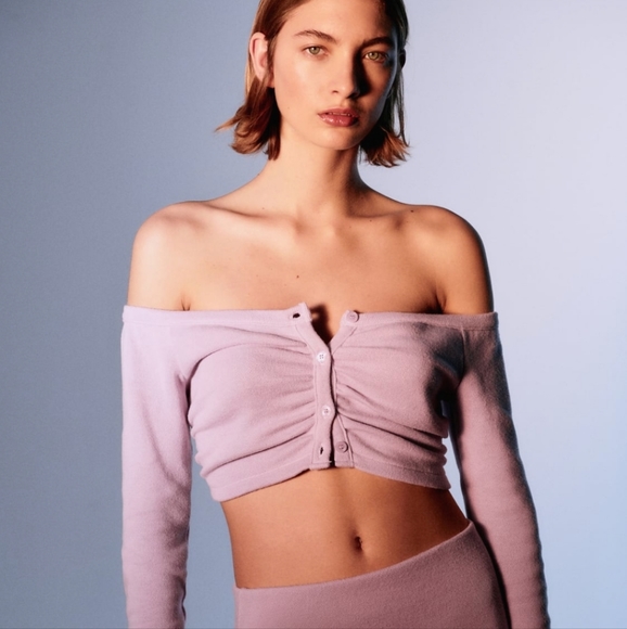 Soft Ruched Cardigan Zara Mauve - Picture 11 of 12